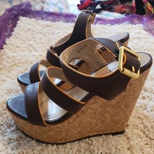 JustFab peekaboo orange wedges